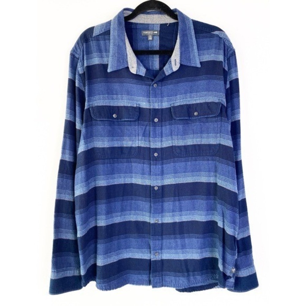 Toad&Co Mens Flannel Shirt XL Blue Button Up Organic Cotton Outdoor Granola